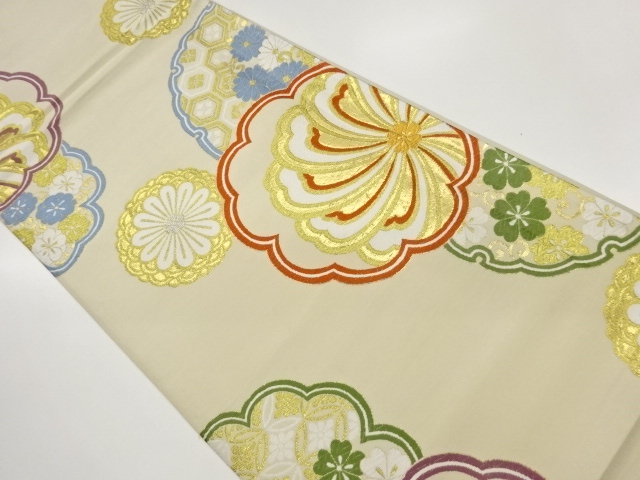 JAPANESE FUKURO OBI / WOVEN FLOWERS & SNOWFLAKE